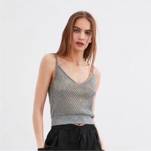 Zara Metallic Gray Knit V-Neck Cami Tank Top